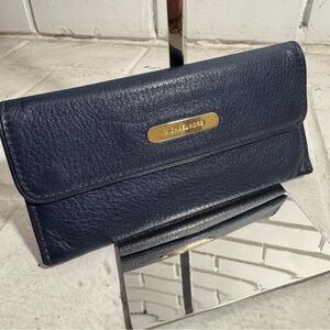 Michael Kors Women’s Flat Continental Wallet Navy Blue Leather, gold toned